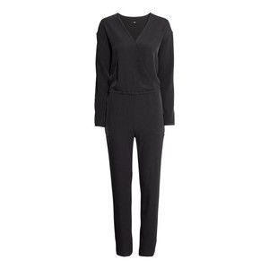 H&M Surplice Long Sleeve Blouson Tapered Leg Jumpsuit Black 8 Romper